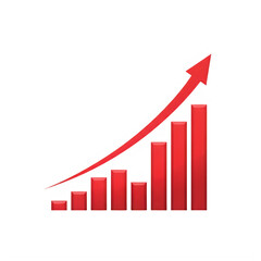 Obraz premium Red upward arrow with bar graph showing growth isolated on transparent background