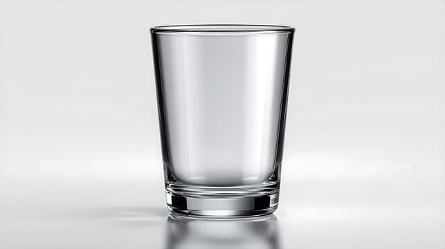 A sleek and minimalist shot glass, empty and ready for a drink. The glass has a clear, clean design and reflects light