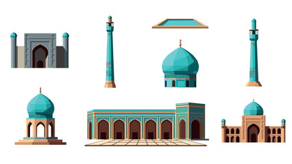 Flat design of middle eastern architectural landmarks with domes and minarets