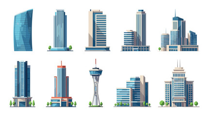 Fototapeta premium Modern urban skyline collection featuring iconic city buildings in flat style