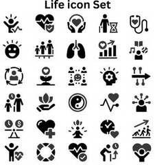 Life icon set silhouette vector on white background 
