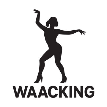 Female Dancer Posing in Waacking and Vogue Dance Style Silhouette.