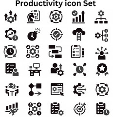Productivity icon set silhouette vector on white background 