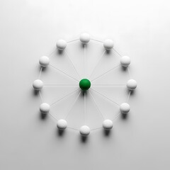 Obraz premium A green sphere is connected to multiple white spheres in a network structure