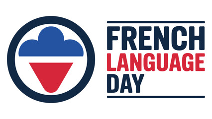 french language day celebration banner with france flag speech bubble icon and bold typography awareness design © Mushtaq