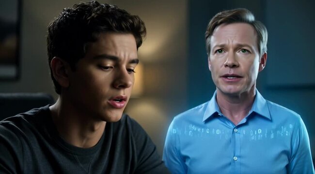 Close-up of Two People in Conversation in Dimly Lit Room