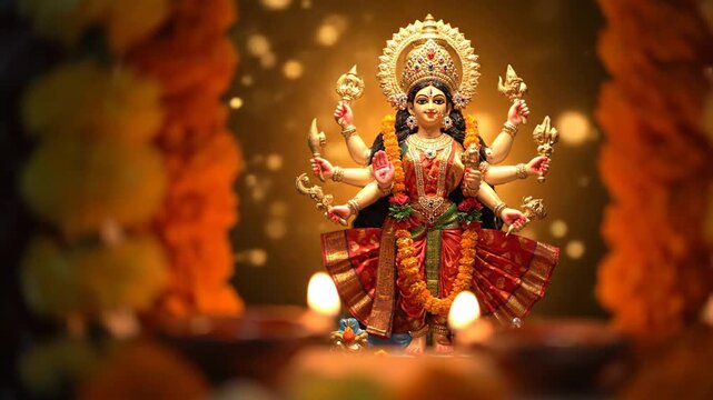 Divine Goddess Durga Murti Idol During Navaratri Puja Festival