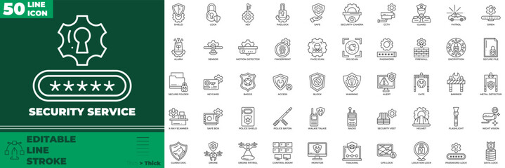 Security Service Line Editable Icons set