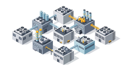 Fototapeta premium Industrial complex with interconnected manufacturing buildings and chimneys