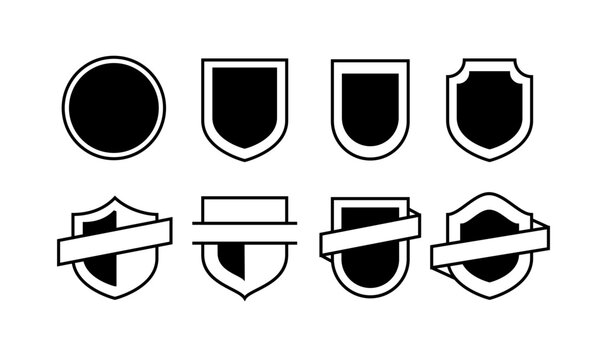 Collection of Shield Badges and Emblems Vector Set with Banners - Security and Protection Logos