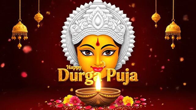Happy Durga Puja Festival Hindu Goddess Mata Greeting Background Loop