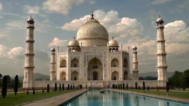 An Elaborate Archway Entrance to a Famous Ivory-Colored Marble Mausoleum and Memorial Structure