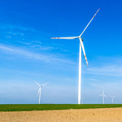 Fototapeta premium Nice view of the windmill fields in Wielowiec in Poland.