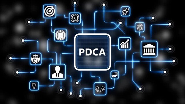  Coach motivation to PDCA improvement. Education concept. Training. Leadership skills. Human abilities. Internet, business, Technology and network concept. 4k animation neon