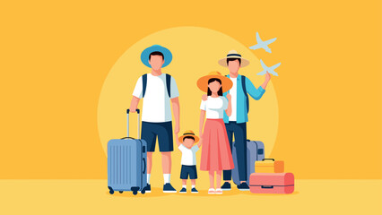 Family vacation adventure: parents and child ready for travel fun