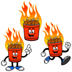 Hot Wing Bucket Set 02, Hand Drawn illustrations of Hot Wing Bucket Mascots in various poses.