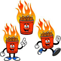 Hot Wing Bucket Set 02, Hand Drawn illustrations of Hot Wing Bucket Mascots in various poses.