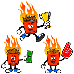 Hot Wing Bucket Set 05, Hand Drawn illustrations of Hot Wing Bucket Mascots in various poses.
