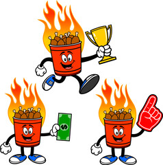 Hot Wing Bucket Set 05, Hand Drawn illustrations of Hot Wing Bucket Mascots in various poses.