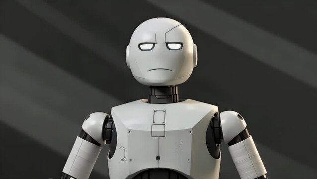 A Miserable and Displeased White Colored Robot Character Expressing Sadness Through 3D Computer Graphics