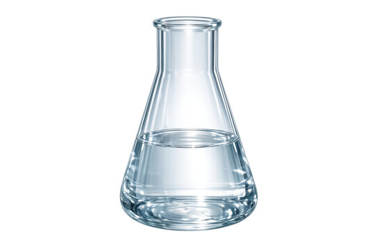 Erlenmeyer flask containing clear liquid for chemistry research