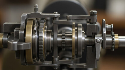 Fototapeta premium Detailed Close-up of a Complex Mechanical Gear System with Precision Engineering.