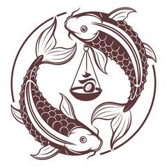 Brown of two fish and a scale goldfish scales balance © shahin10