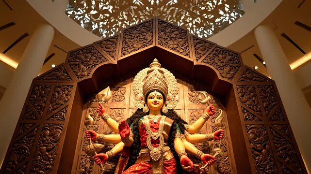 Magnificent Idol of Hindu Goddess Durga Maa in Pandal