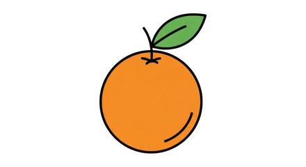 A simple illustration of a cheerful cartoon orange with a green leaf