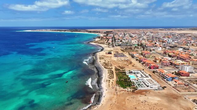 4k Aerial view of Santa Maria beach in Sal Cape Verde - Cabo Verde