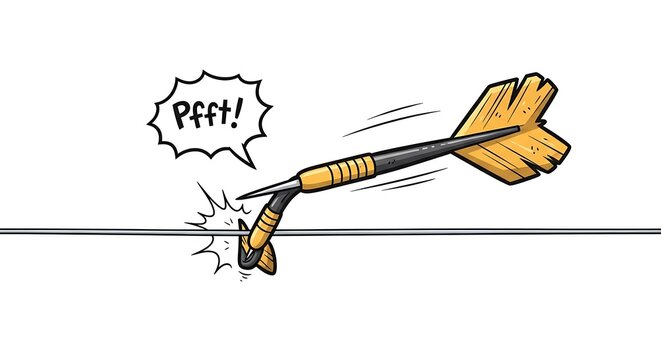 Dart misses target with comical pfft expression