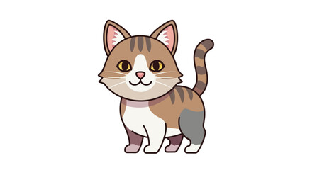 Obraz premium Cute cartoon cat with brown and gray patches standing and smiling.