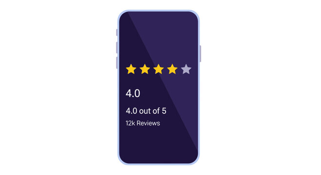 Smartphone displaying 4-star rating with 12k reviews