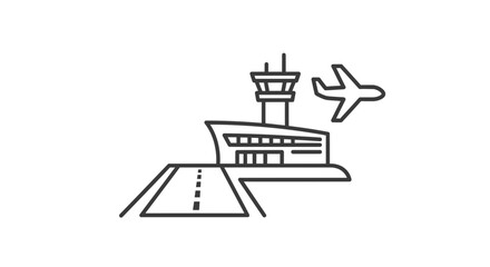Airport terminal building, control tower, and airplane icon © Vektor