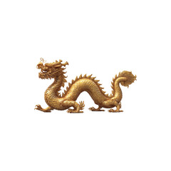 Golden Chinese dragon sculpture traditional mythical creature ornate detailed figurine isolated on white background