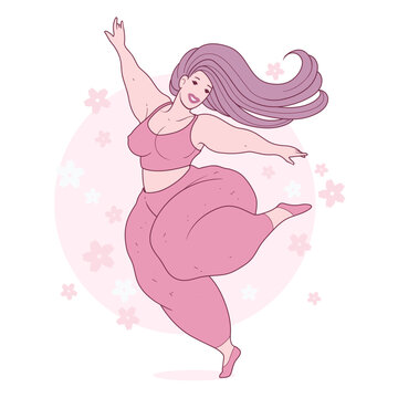 A beautiful plump woman in action. Vector illustration.