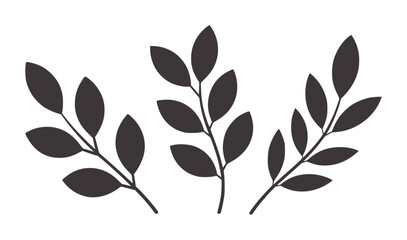 Three dark gray leafy branches a leaves twigs foliage