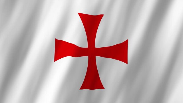Knights Templar Flag Waving, Medieval Red Cross on White, 4K Animation