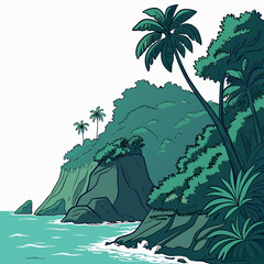 Tropical ocean landscape with island cliffs and vegetation 2 © Miasahin