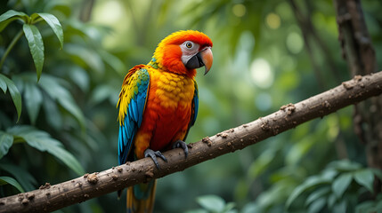 Obraz premium Colorful Parrot Perched on a Tropical Tree Branch