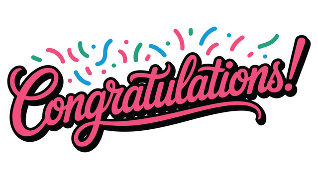 congratulations hand lettering typography with colorful confetti decorative script design for celebration greeting banner
