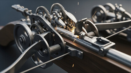 Obraz premium Intricate Mechanical Device - Detailed Close-up of Gears and Mechanisms.