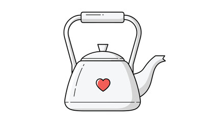 Obraz premium A minimalist white kettle featuring a prominent red heart design on its side, perfect for a cozy warm beverage.