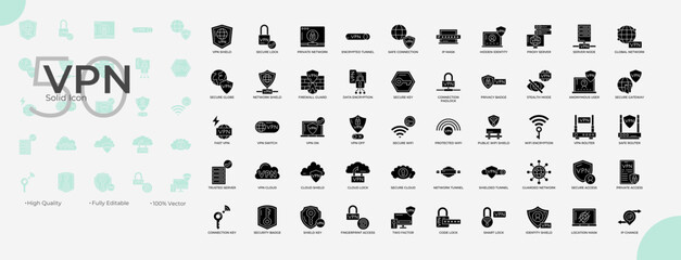 Fototapeta premium VPN Solid Editable Icons set