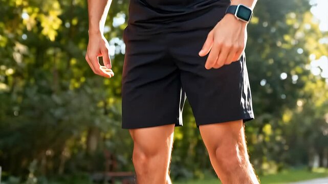Man in athletic wear checking smartwatch