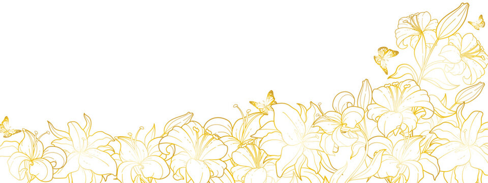 Tulips  have a golden gradient on a white background with a gold butterfly, long .eps