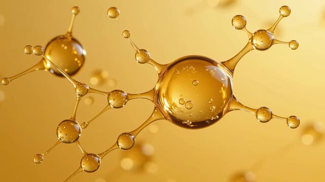 Ashwagandha Extract - Close-up of interconnected golden liquid molecules forming a molecular structure against a smooth golden background.