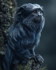 Obraz premium black lion tamarin perched on a branch