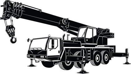 Mobile crane truck silhouette with telescopic boom construction lifting equipment isolated on white © MdAbdullahAl