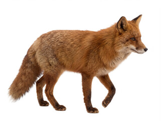 Fototapeta premium Red fox walking, isolated on white background